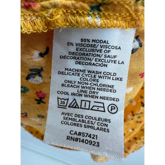 Loft Blouse Women Medium Orange Yellow Floral Lacy Flutter Sleeve Top Feminine - Picture 6 of 8